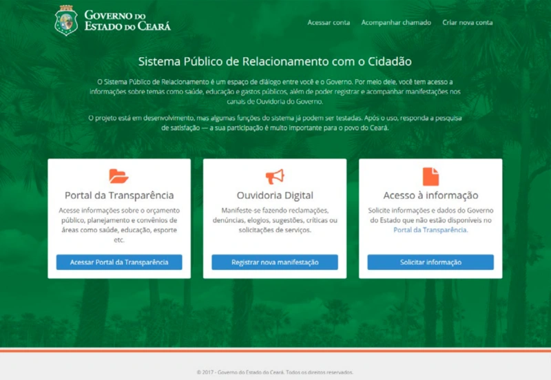The image shows one of the portal's first home screen versions. We did many iterations later, based on usability tests and user feedback. Source: ceara.caiena.net