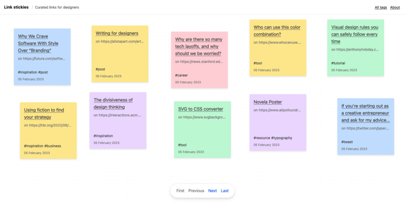 screenshot of linkstickies.com 

